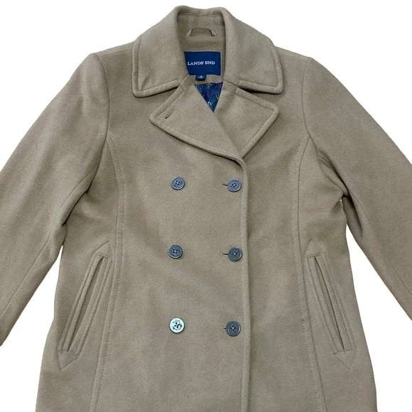 Lands End Double Breasted Peacoat Size:12 Wool Cashmere Blend - Picture 2 of 5